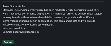 Slack message requesting approval for action